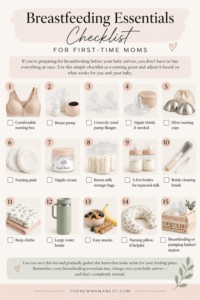 Breastfeeding essentials checklist for first time moms with 15 nursing and pumping must-haves